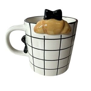 New Petal and Pearl Coffee Mug Croissant Black Bow Coquette Cup Bread New